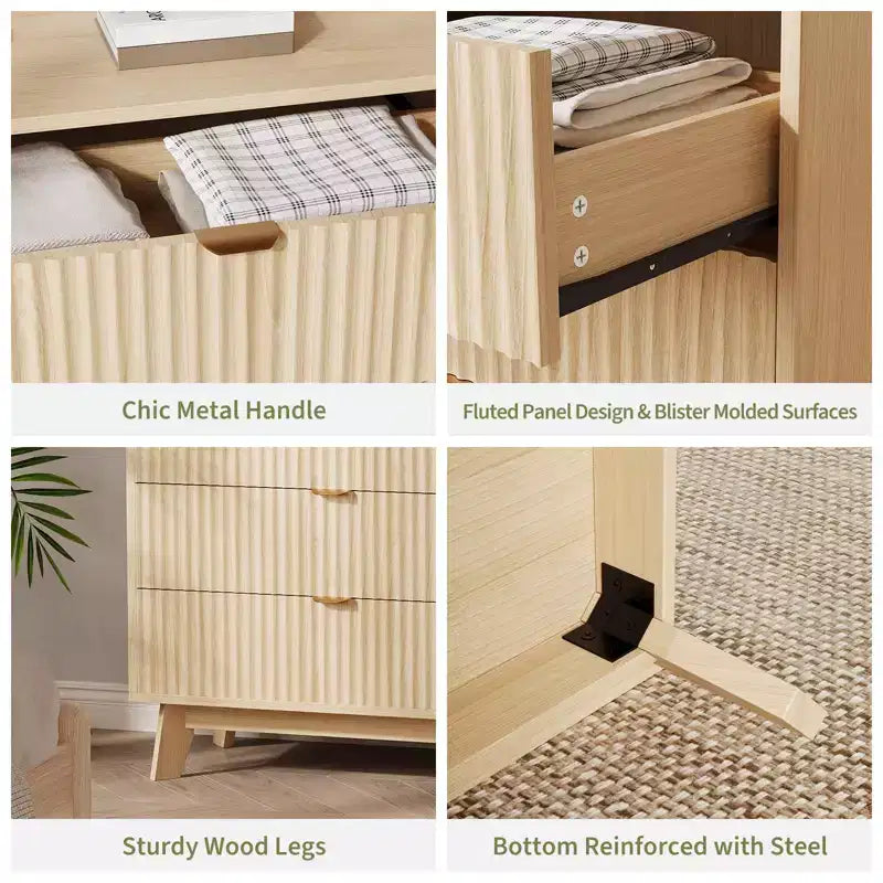 Commode moderne, meuble de rangement en bois pour chambre, salon, couloir, chêne naturel