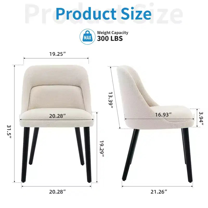 Lot de 2 chaises de salle à manger capitonnées, chaises d'appoint en tissu de lin avec pieds en bois, chaises de cuisine modernes pour salle à manger, salon, café