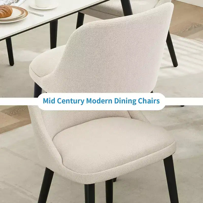 Lot de 2 chaises de salle à manger capitonnées, chaises d'appoint en tissu de lin avec pieds en bois, chaises de cuisine modernes pour salle à manger, salon, café