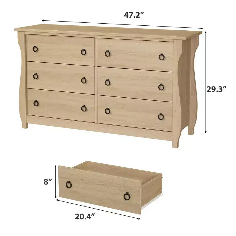 Commode à 6/7 tiroirs - Commode haute de style bohème avec pieds incurvés, accents en rotin et rangement autoportant pour salon, chambre à coucher, entrée
