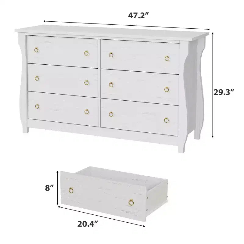 Commode à 6/7 tiroirs - Commode haute de style bohème avec pieds incurvés, accents en rotin et rangement autoportant pour salon, chambre à coucher, entrée