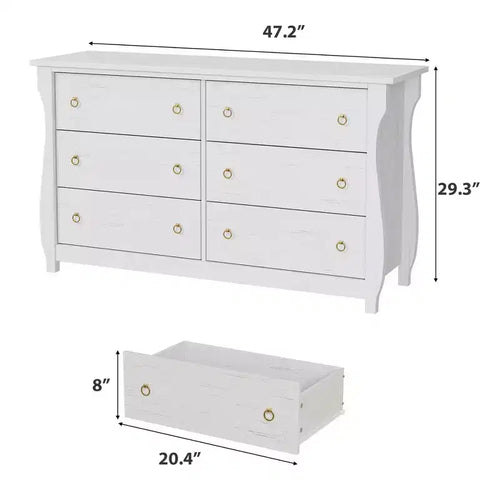 Commode à 6/7 tiroirs - Commode haute de style bohème avec pieds incurvés, accents en rotin et rangement autoportant pour salon, chambre à coucher, entrée