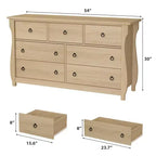 Commode à 6/7 tiroirs - Commode haute de style bohème avec pieds incurvés, accents en rotin et rangement autoportant pour salon, chambre à coucher, entrée