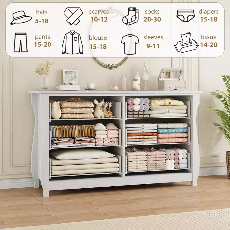 Commode à 6/7 tiroirs - Commode haute de style bohème avec pieds incurvés, accents en rotin et rangement autoportant pour salon, chambre à coucher, entrée
