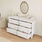 Commode à 6/7 tiroirs - Commode haute de style bohème avec pieds incurvés, accents en rotin et rangement autoportant pour salon, chambre à coucher, entrée