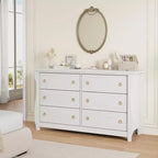 Commode à 6/7 tiroirs - Commode haute de style bohème avec pieds incurvés, accents en rotin et rangement autoportant pour salon, chambre à coucher, entrée