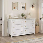 6/7-Drawer Dresser - Tall Boho Dresser with Curved Legs, Rattan Accents, and Freestanding Storage for Living Room, Bedroom, Entryway