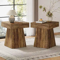 Small End Table, Rustic Square Side Table with Wide Base, Farmhouse Nightstand Beside Bed, Next to Armchair