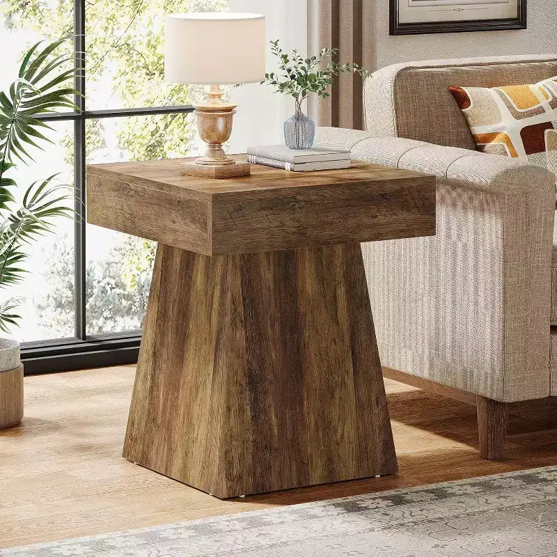 Petite table d'appoint, table d'appoint carrée rustique avec base large, table de chevet de style ferme, à côté du fauteuil
