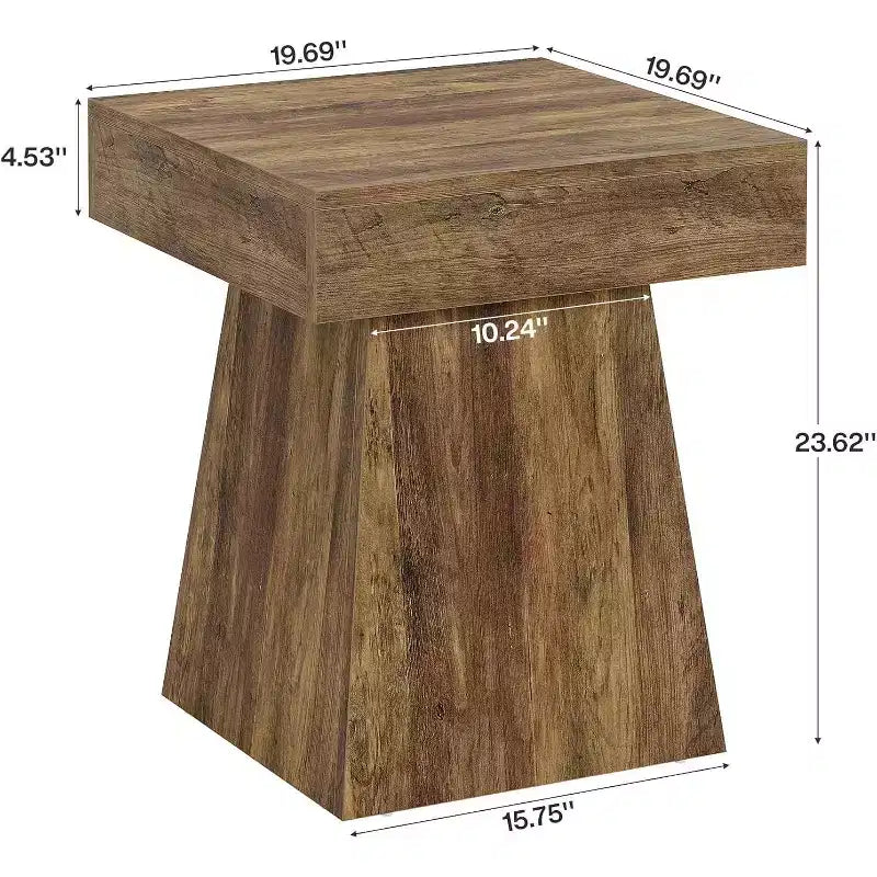Petite table d'appoint, table d'appoint carrée rustique avec base large, table de chevet de style ferme, à côté du fauteuil