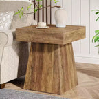 Petite table d'appoint, table d'appoint carrée rustique avec base large, table de chevet de style ferme, à côté du fauteuil