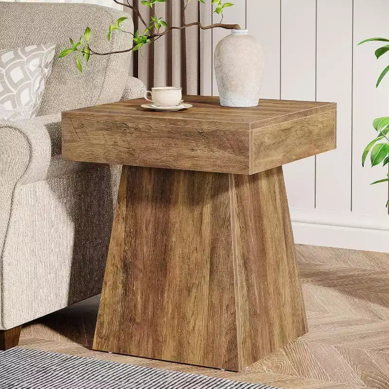 Petite table d'appoint, table d'appoint carrée rustique avec base large, table de chevet de style ferme, à côté du fauteuil