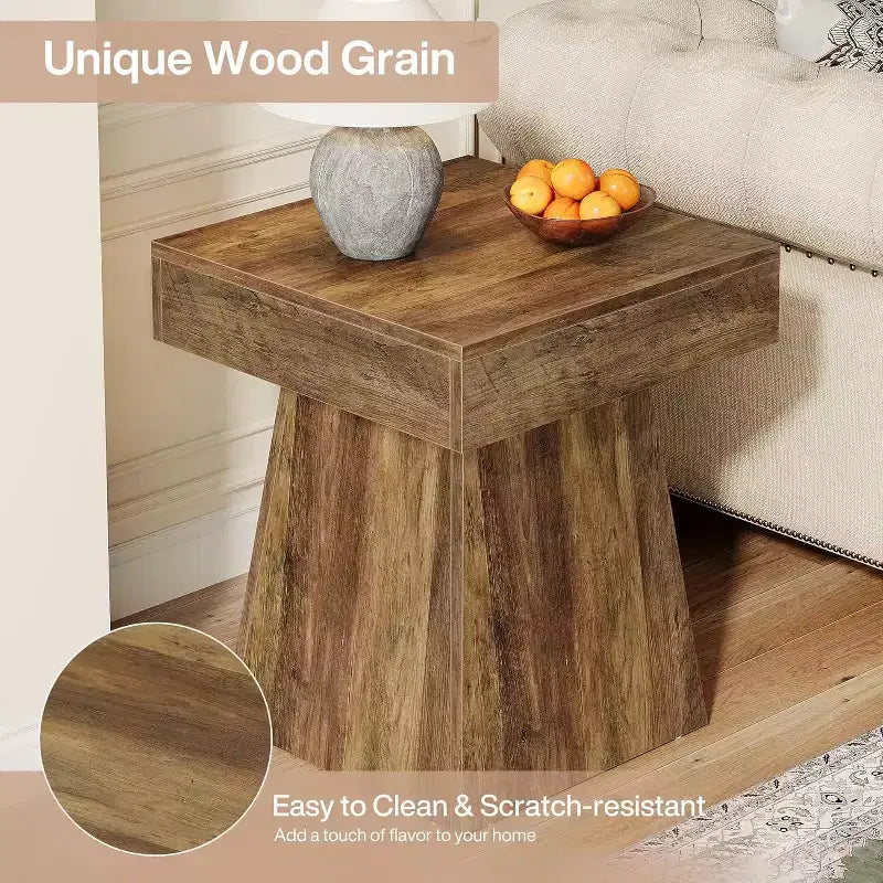 Petite table d'appoint, table d'appoint carrée rustique avec base large, table de chevet de style ferme, à côté du fauteuil