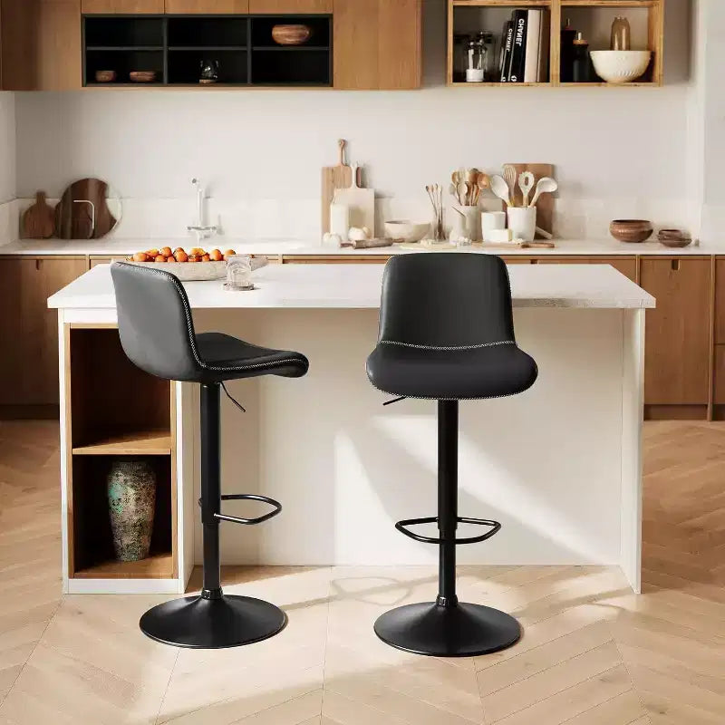 Lot de 2 tabourets de bar réglables, tabourets de comptoir pivotants modernes en cuir PU avec dossier, pour îlot de cuisine, bar à petit-déjeuner ou pub à domicile