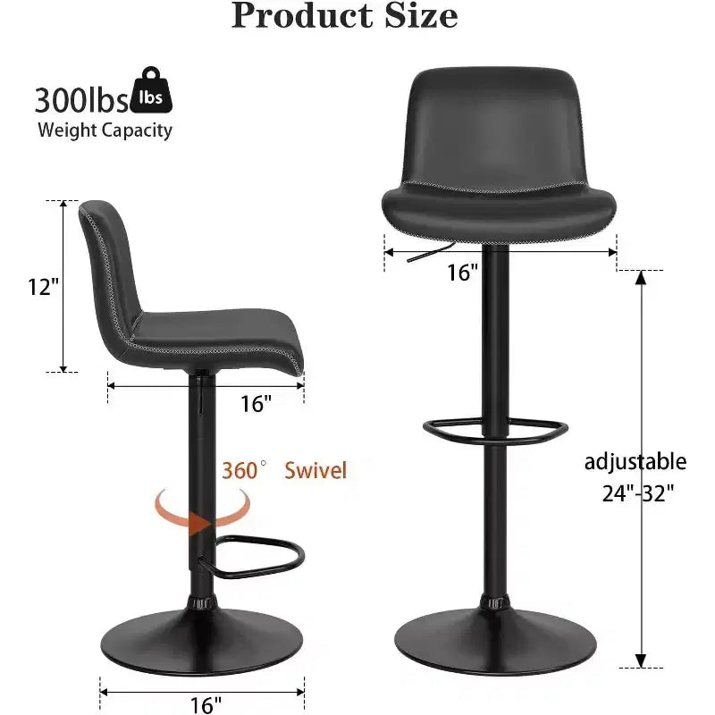 Lot de 2 tabourets de bar réglables, tabourets de comptoir pivotants modernes en cuir PU avec dossier, pour îlot de cuisine, bar à petit-déjeuner ou pub à domicile