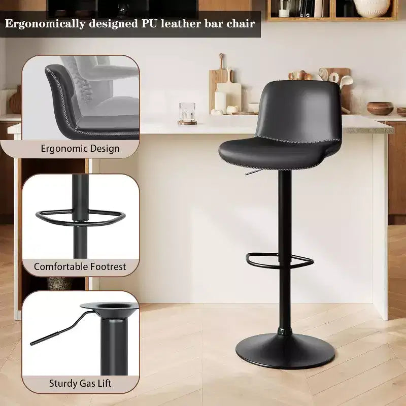 Lot de 2 tabourets de bar réglables, tabourets de comptoir pivotants modernes en cuir PU avec dossier, pour îlot de cuisine, bar à petit-déjeuner ou pub à domicile