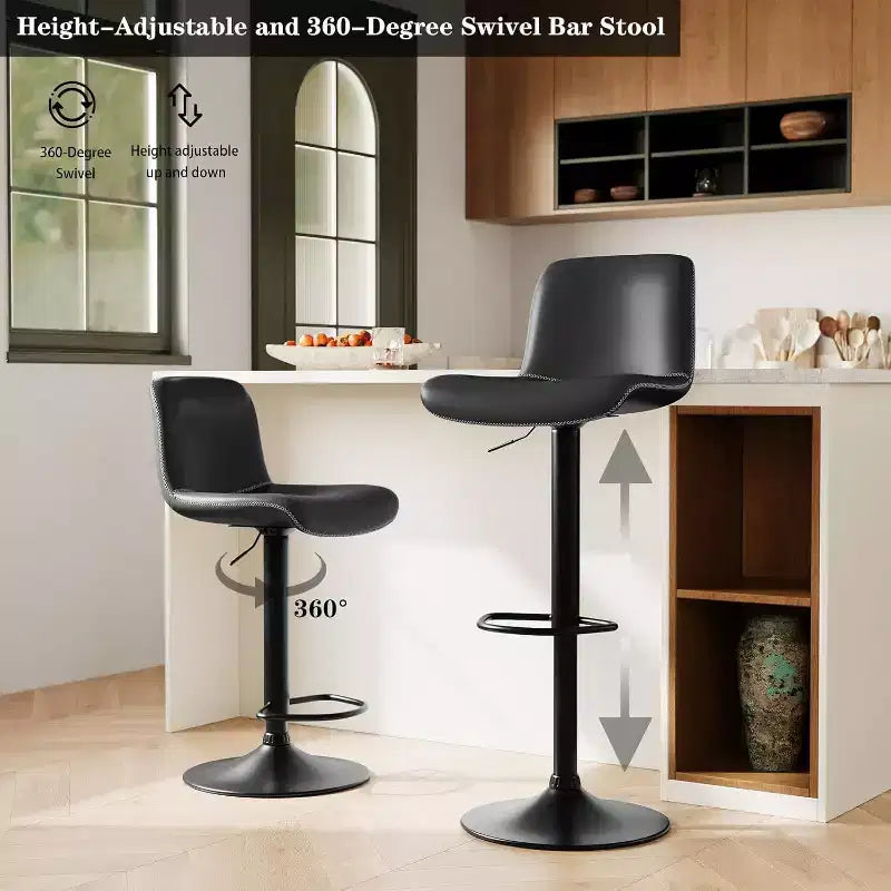 Lot de 2 tabourets de bar réglables, tabourets de comptoir pivotants modernes en cuir PU avec dossier, pour îlot de cuisine, bar à petit-déjeuner ou pub à domicile