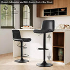 Lot de 2 tabourets de bar réglables, tabourets de comptoir pivotants modernes en cuir PU avec dossier, pour îlot de cuisine, bar à petit-déjeuner ou pub à domicile