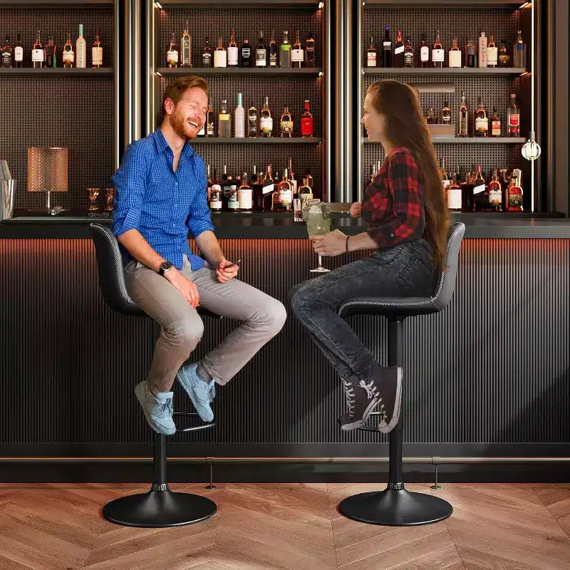 Lot de 2 tabourets de bar réglables, tabourets de comptoir pivotants modernes en cuir PU avec dossier, pour îlot de cuisine, bar à petit-déjeuner ou pub à domicile