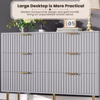Commode à 6 tiroirs cannelés pour chambre à coucher, commode moderne de 120 cm de large avec tiroirs profonds, grande commode double, meuble TV, organisateur en bois