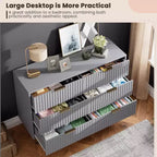 Commode à 6 tiroirs cannelés pour chambre à coucher, commode moderne de 120 cm de large avec tiroirs profonds, grande commode double, meuble TV, organisateur en bois
