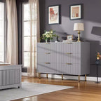 Commode à 6 tiroirs cannelés pour chambre à coucher, commode moderne de 120 cm de large avec tiroirs profonds, grande commode double, meuble TV, organisateur en bois