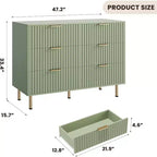 Commode à 6 tiroirs cannelés pour chambre à coucher, commode moderne de 120 cm de large avec tiroirs profonds, grande commode double, meuble TV, organisateur en bois