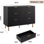 Commode à 6 tiroirs cannelés pour chambre à coucher, commode moderne de 120 cm de large avec tiroirs profonds, grande commode double, meuble TV, organisateur en bois