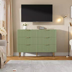Commode à 6 tiroirs cannelés pour chambre à coucher, commode moderne de 120 cm de large avec tiroirs profonds, grande commode double, meuble TV, organisateur en bois