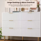 Commode à 6 tiroirs cannelés pour chambre à coucher, commode moderne de 120 cm de large avec tiroirs profonds, grande commode double, meuble TV, organisateur en bois