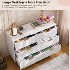 Commode à 6 tiroirs cannelés pour chambre à coucher, commode moderne de 120 cm de large avec tiroirs profonds, grande commode double, meuble TV, organisateur en bois