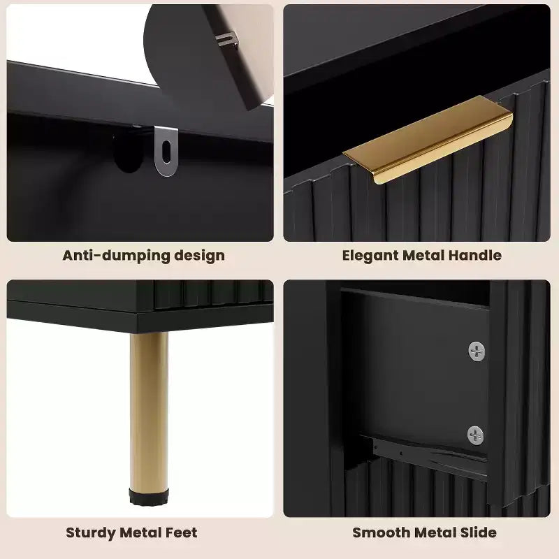 Commode à 6 tiroirs cannelés pour chambre à coucher, commode moderne de 120 cm de large avec tiroirs profonds, grande commode double, meuble TV, organisateur en bois