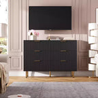 Commode à 6 tiroirs cannelés pour chambre à coucher, commode moderne de 120 cm de large avec tiroirs profonds, grande commode double, meuble TV, organisateur en bois