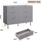 Commode à 6 tiroirs cannelés pour chambre à coucher, commode moderne de 120 cm de large avec tiroirs profonds, grande commode double, meuble TV, organisateur en bois