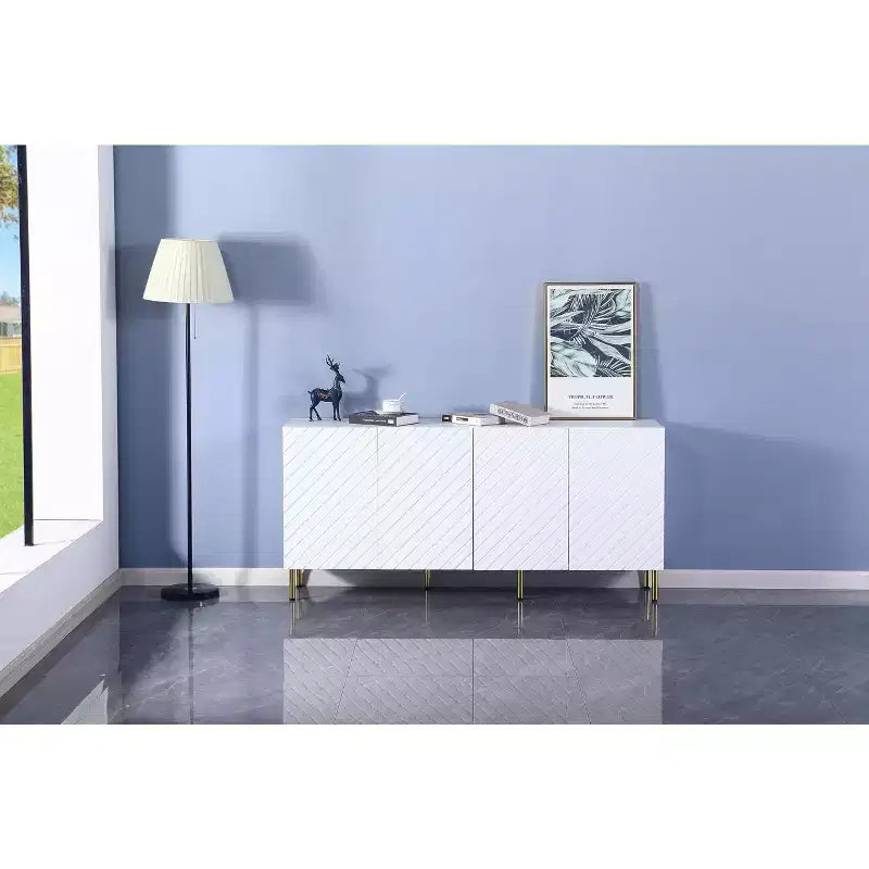 Buffet vaisselier, meuble d'appoint avec 4 étagères, rangement, entrée résistante pour salle à manger, salon blanc