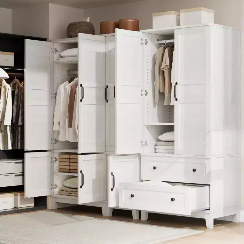 Armoire penderie avec 4 portes, armoire en bois de 72 po, armoire autonome haute pour vêtements avec étagères réglables