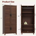 Armoire penderie avec 4 portes, armoire en bois de 72 po, armoire autonome haute pour vêtements avec étagères réglables