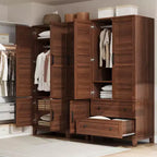 Armoire penderie avec 4 portes, armoire en bois de 72 po, armoire autonome haute pour vêtements avec étagères réglables