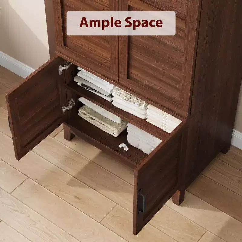 Armoire penderie avec 4 portes, armoire en bois de 72 po, armoire autonome haute pour vêtements avec étagères réglables