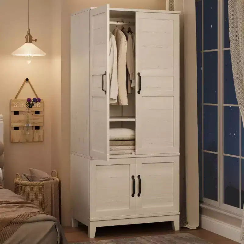 GustoWave Armoire Wardrobe Closet with 4 Doors,72 Wooden Wardrobe Cabinet, Freestanding Tall Clothing Armoire Cabinet with Adjustable Shelves