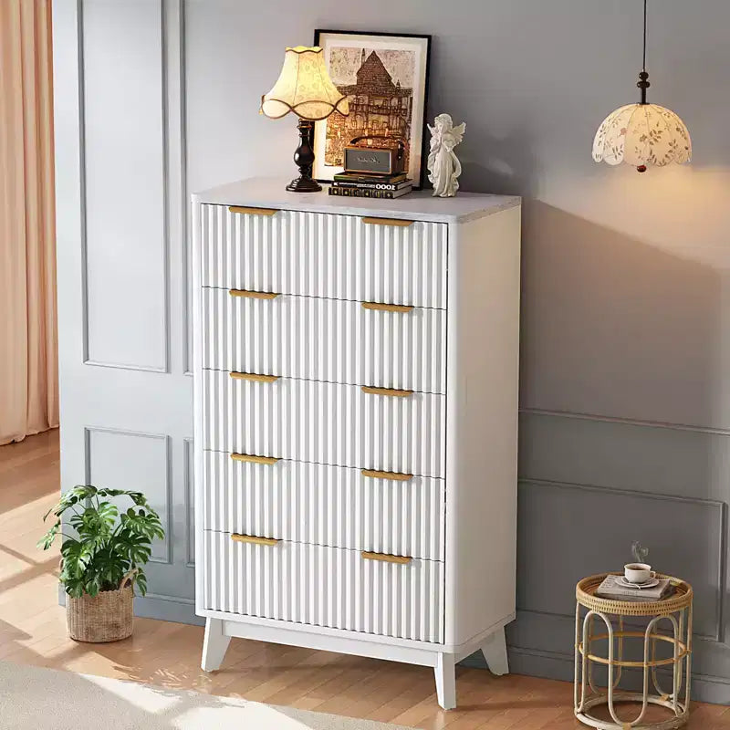Commode à tiroirs cannelés avec plateau en faux marbre, Grande commode pour chambre à coucher, salon, couloir, entrée