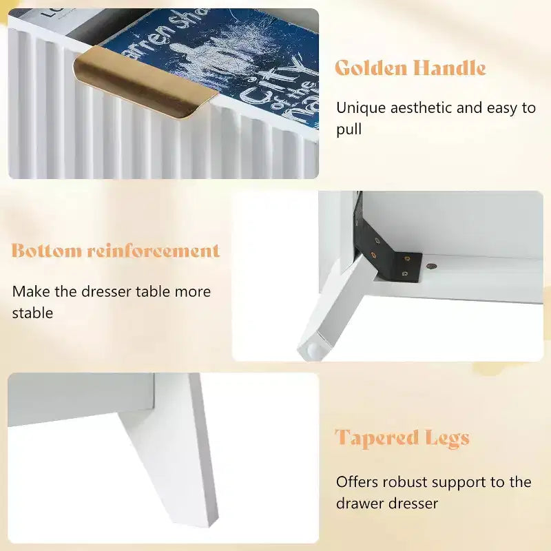 Commode à tiroirs cannelés avec plateau en faux marbre, Grande commode pour chambre à coucher, salon, couloir, entrée