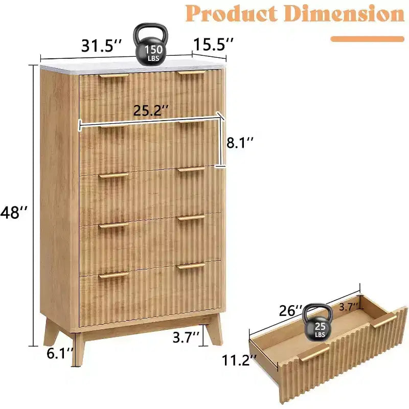 Commode à tiroirs cannelés avec plateau en faux marbre, Grande commode pour chambre à coucher, salon, couloir, entrée