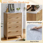 Commode à tiroirs cannelés avec plateau en faux marbre, Grande commode pour chambre à coucher, salon, couloir, entrée