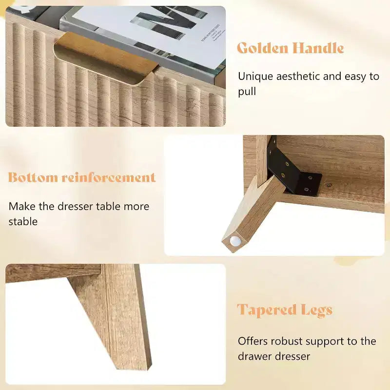 Commode à tiroirs cannelés avec plateau en faux marbre, Grande commode pour chambre à coucher, salon, couloir, entrée