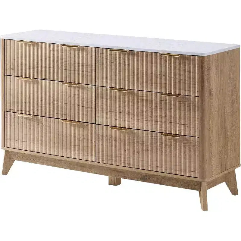 Commode à tiroirs cannelés avec plateau en faux marbre, Grande commode pour chambre à coucher, salon, couloir, entrée