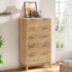 AMERLIFE Fluted Drawer Dresser with Faux Marble Top, Wide Chest of Drawers for Bedroom, Living Room, Hallway, Entryway