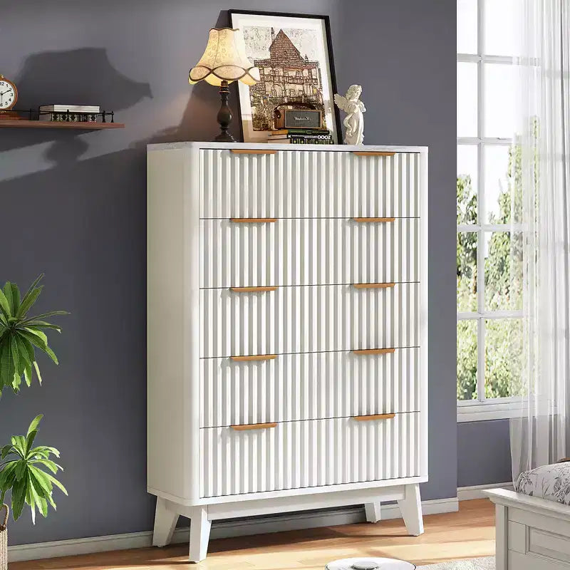 Commode à tiroirs cannelés avec plateau en faux marbre, Grande commode pour chambre à coucher, salon, couloir, entrée