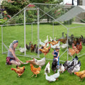 Chicken Coop, Large Metal Chicken Run - Walk in Poultry Cage with Waterproof Anti-UV Cover, Spire Roof for Outdoor Farm Use