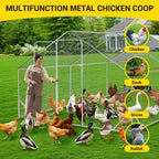 Poulailler, Grand enclos métallique pour poulets – Volière de plain-pied avec bâche imperméable anti-UV, toit en forme de flèche pour une utilisation en extérieur à la ferme